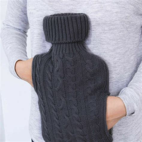 Premium L Knitted Hot Water Bottle With Pockets Winter Bed Warmer Purple Cover Only Amazing