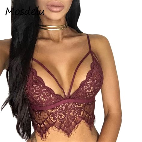 Mosdelu Bretelles Dentelle Bralette Crop Top Sexy Sheer Bralette Push Up Mesh Bras Pour Femmes