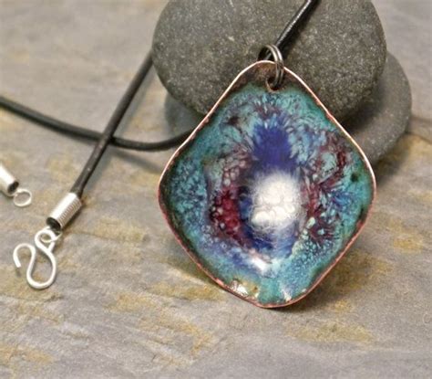 Handmade Blue Enamel And Copper Pendant