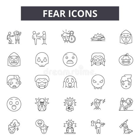 Fear Line Icons Signs Vector Set Outline Illustration Concept Stock