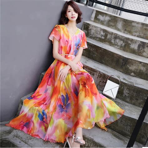 2019 New Collection Summer V Neck Floral Semi Formal Party Maxi Dress