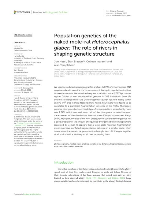 PDF Population Genetics Of The Naked Mole Rat Heterocephalus Glaber