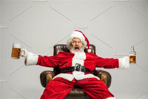 Santa Claus Drinking Beer Near Chris Stock Photo Containing Santa And