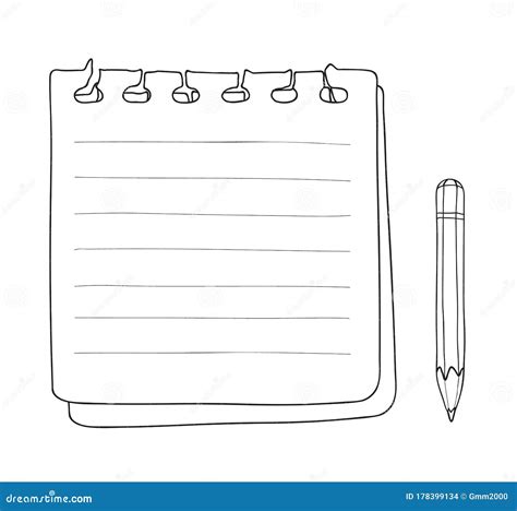 Note Paper And Pencil Hand Drawn Vector Line Art Illustration Stock