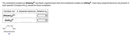 Solved The Octahedral Complex Ion Fe En Has Fewer Chegg