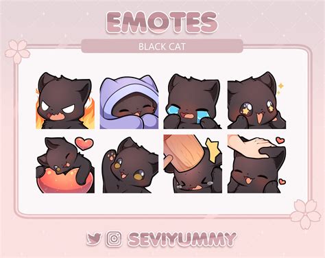 Lindo Gato Negro Emotes Twitchdiscord Kawaii Kitty Etsy España