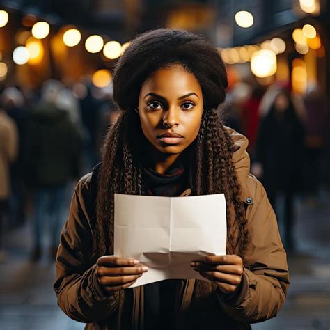 premium ai image young black woman holding  paper  night