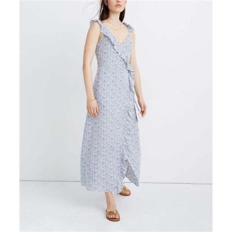 Madewell Dresses Madewell Blue Floral Faux Wrap Maxi Dress Poshmark