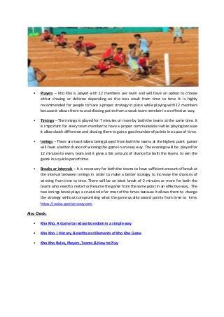 Kho kho history benefits and elements of kho kho game