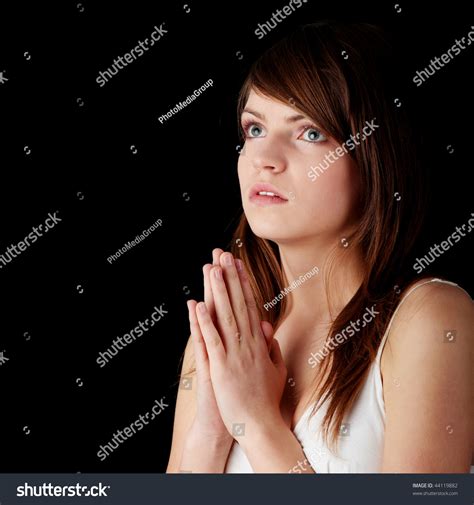 Closeup Portrait Young Caucasian Girl Praying Stock Photo 44119882