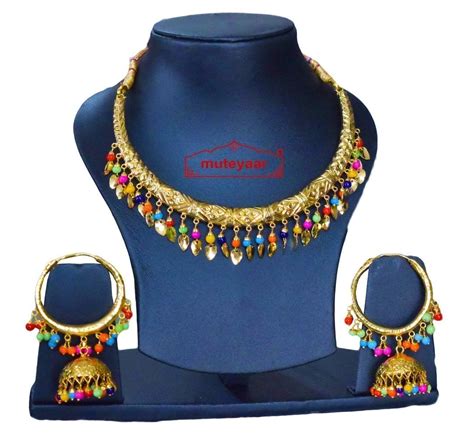 Gold Polish Multicolour Traditional Punjabi Jewellery Hasli Necklace