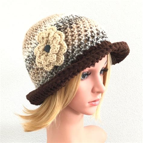 Rolled Brim Hat Crochet Flower Hat Bucket Hat Cloche Hat Etsy