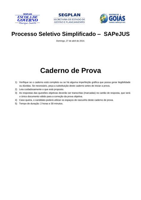 PDF Caderno De Prova Sgc Goias Gov Br Sobre Os Mecanismos