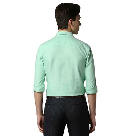 Men Green Slim Fit Two Tone Cotton Cut Away Collar Shirts Myraymond