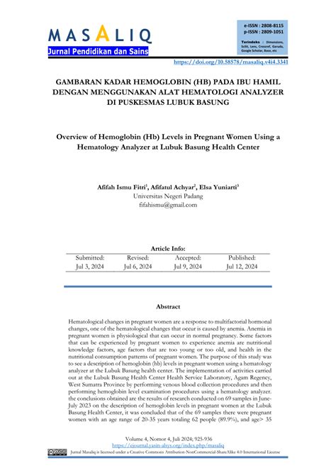 PDF Gambaran Kadar Hemoglobin Hb Pada Ibu Hamil Dengan Menggunakan