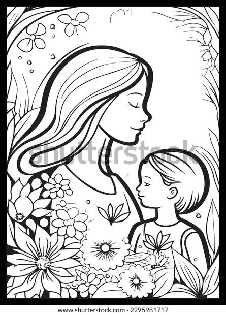 Mothers Day Coloring Pages Kids Stock Vector (Royalty Free) 2295981717 ...