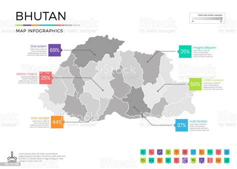 Bhutan Map Infographics With Editable Separated Layers Zones Elements And District Area In