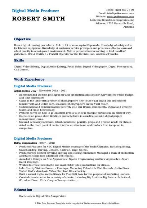 Digital Media Producer Resume Samples QwikResume