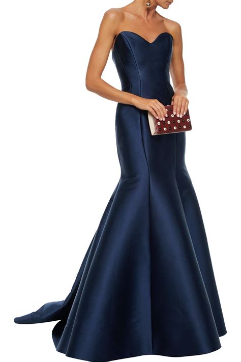 Monique Lhuillier Strapless Silk Duchesse Satin Gown Midnight Blue Lyst