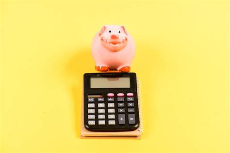 Premium Photo Saving Money First Salary Piggy Bank With Calculator