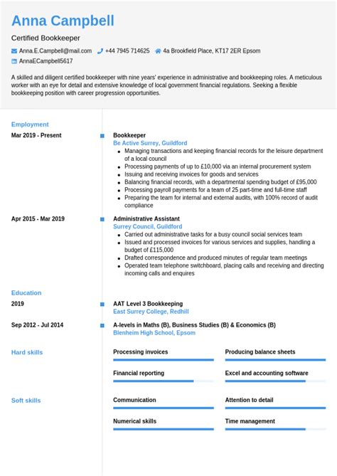 Bookkeeper CV Example Jobseeker