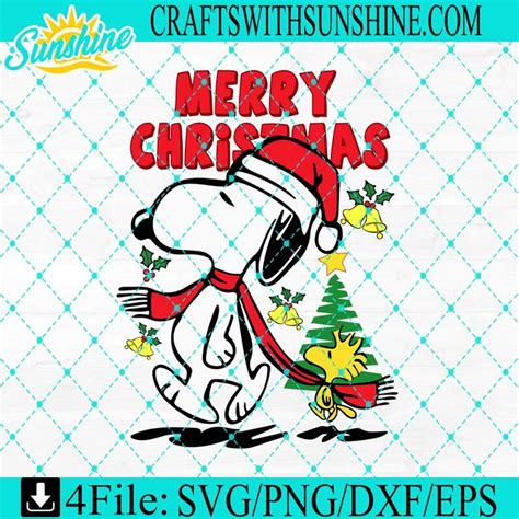 Snoopy With Santa Hat And Christmas Tree Svg File