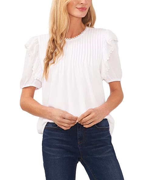 Women S Cece Crew Neck Pin Tuck Blouse With Ruffles Zappos