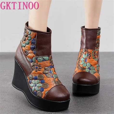 Gktinoo New Women Boots Genuine Leather Women Shoes Round Toe