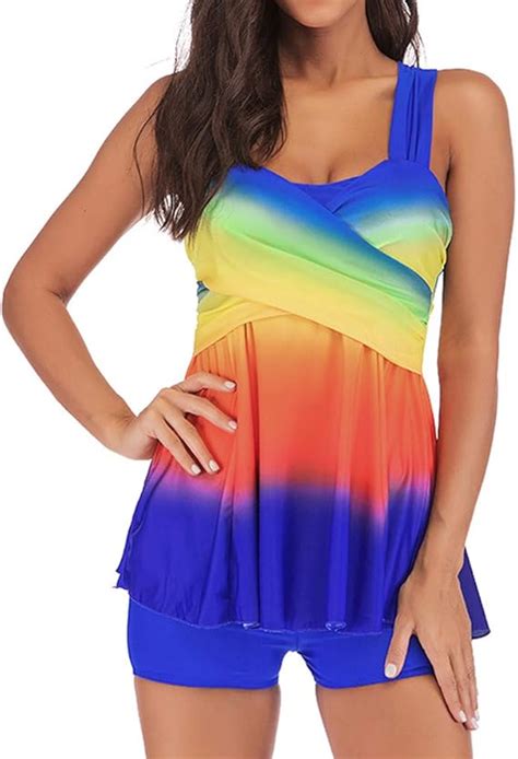 Lulupi Damen Übergröße Regenbogen Tankini Badeanzug Frauen Plus Size