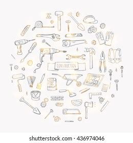 Hand Drawn Doodle Construction Tools Set Stock Vector Royalty Free