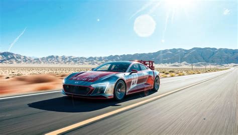 Premium Photo Sleek Red And Silver Sports Car Speeds Down Desert