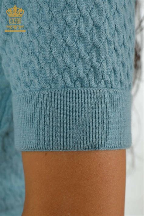 Grossiste Tricot Femme Américain Modèle Basique Bleu 30119 KAZEE