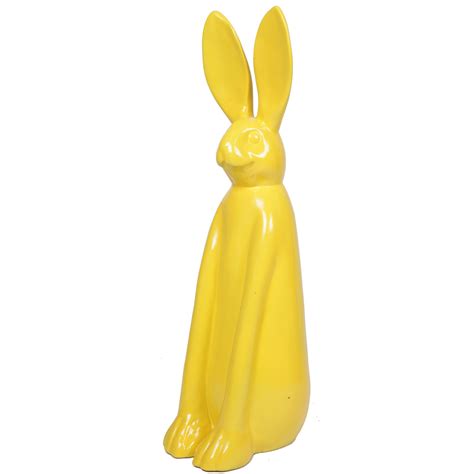 Statue en résine lapin jaune 85 cm Prince Décoration