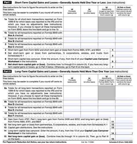 IRS Schedule D Walkthrough Capital Gains And Losses Worksheets Library