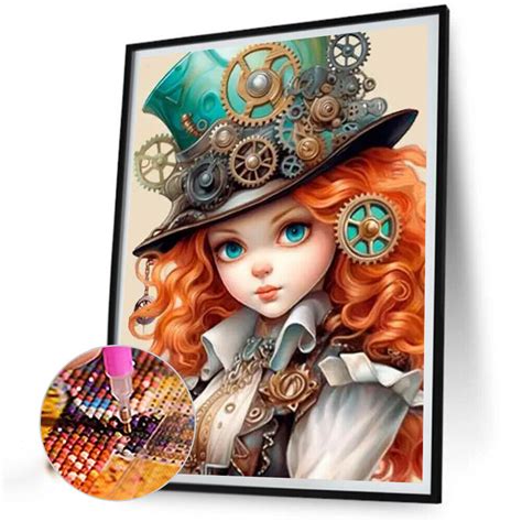 D Diy Full Round Drill Diamond Painting Orange Haired Girl Home Decor