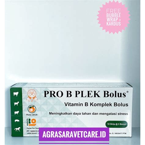 Jual Pro B Plek 1 Dus Isi 50 Bolus Vitamin B Kompleks Hewan Bolus