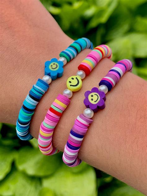 Clay Disk Beaded Bracelets or Anklets Smiley Face Summer - Etsy