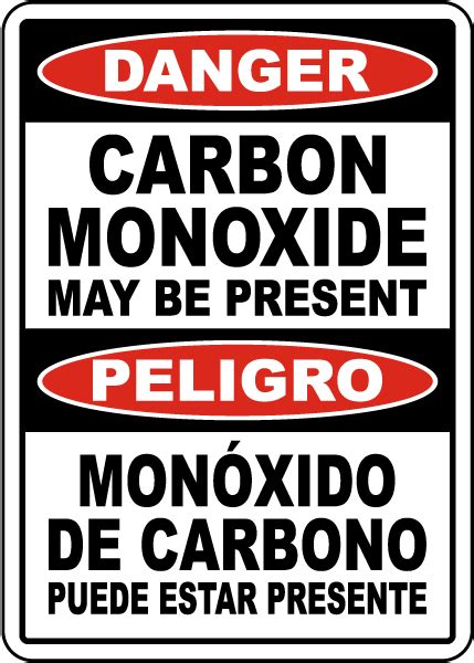 Bilingual Danger Carbon Monoxide May Be Present Sign Ships Fast