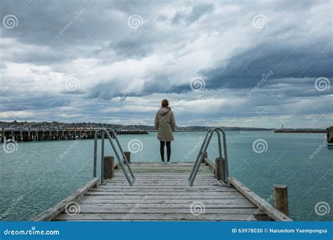 Woman Stand At The Edge Of The Bridge Stock Photo Image Of Alone