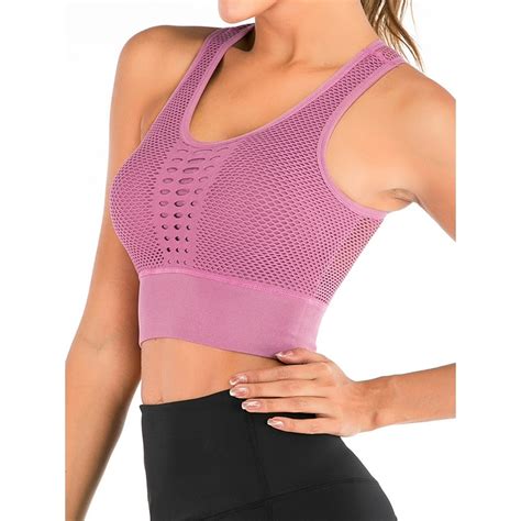 Dodoing Womens Seamless Padded Sports Bra High Impact Mesh Full