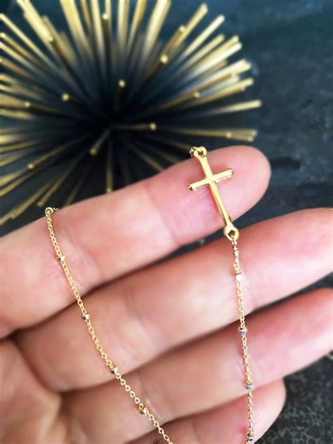 Sideways Cross Choker Sideways Cross Necklace Gold Silver Cross Necklace Baptism Graduation