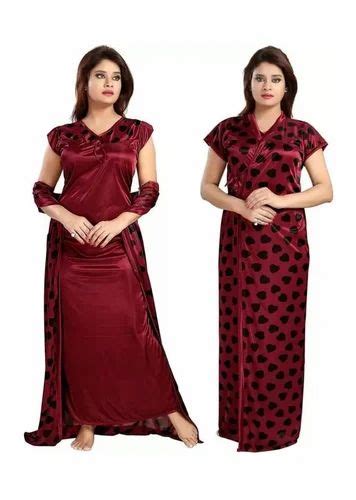 Satin Printed Women Nighty With Robe Half Sleeve Maroon At Rs 210 Piece In New Delhi