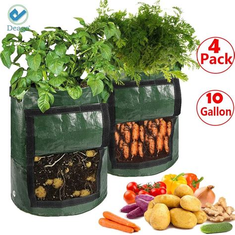 Deago 4 Pack 10 Gallon Garden Potato Grow Bags DIY Planter Bags PE