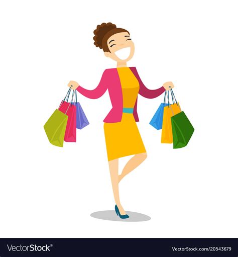 Happy Caucasian White Woman Carrying Shopping Bags