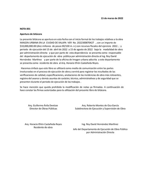 Bitacora DE OBRA 427 Imagen Urbana MAMM 15 De Marzo De 2022 NOTA 001