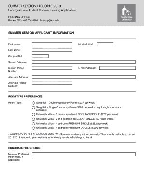 Fillable Online Scu Housing Contract Application Santa Clara