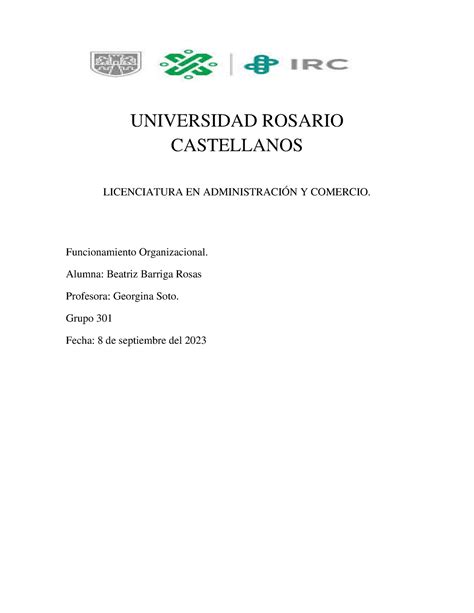 Tarea Organizacion UNIVERSIDAD ROSARIO CASTELLANOS LICENCIATURA EN