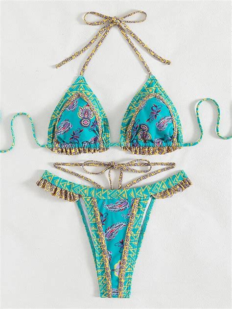 Is That The New Floral Geo Print Triangle Thong Bikini Swimsuit