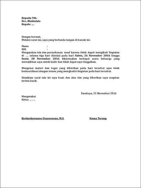 Contoh Surat Permohonan Maaf Ketidakhadiran Rapat Surat Permohonan