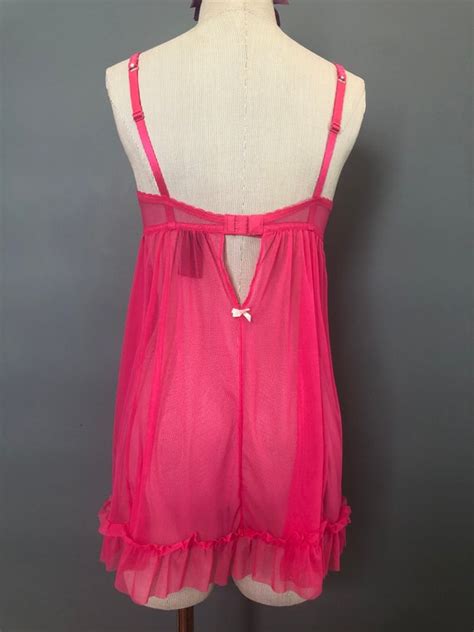 Sheer Hot Pink Babydoll Vintage Lingerie 34C Gem